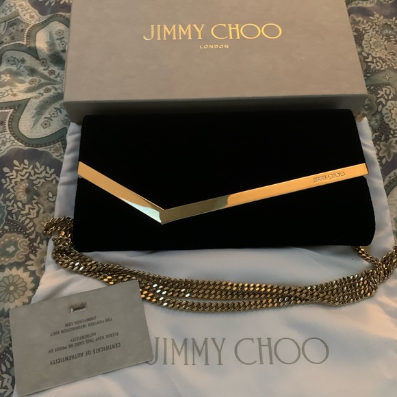 Jimmy Choo Clutch Bag. Black Lizard printed velvet. - Picture 1 of 16